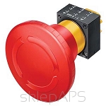 3SB3, 22 MM, Safety STOP button, standarized ISO 13850, dia. 60 MM, w/o autoreversion, plastic, lockout release by turn, with a grip, red, round - 3SB3000-1AA20