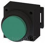 3SB3, 22 MM, lighten Sticking out button, with autoreversion, plastic, w/o socket, w/o lightbulb, with bracket for 3 elements with a grip, green, round - 3SB3001-0BA41