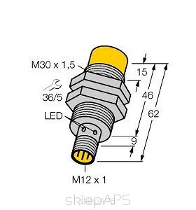 The inductive sensor  NI20-M30-VP6X-H1141, M30, performance zone 20 mm, PNP NO