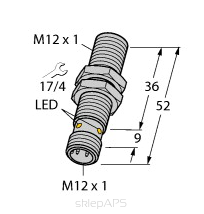 Czujnik indukcyjny BI4-M12-AP6X, 
M12, strefa działania 4 mm, PNP NO - 4607006