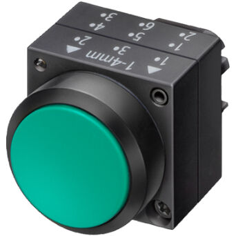 3SB3, 22 MM, Flat Button-switch, plastic, w/o joins, with a grip, green, round, OPIS: I - 3SB3000-0AA81