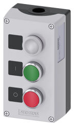 SIRIUS ACT, OBUDOWA DO URZĄDZEŃ STEROWNICZYCH, 22MM, METAL, SZARA, 3 PUNKTY STEROWNICZE Z METALU, C=LAMPKA SYGNALIZACYJNA PRZEZROCZYSTA, LED 24 V, B=PRZYCISK ZIELONY, I, 1NO, A=PRZYCISK CZERWONY, O, 1NC, PRZYŁ. ŚRUBOWE, MONTAŻ BLOKÓW NA OBUDOWIE - 3SU1853