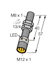 The inductive sensor  BI2-EG08-AP6X-H1141, dia. 8 mm, performance zone 2 mm, PNP NO