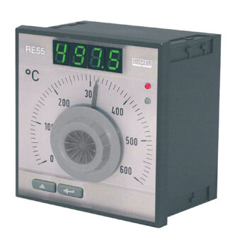 Temperature regulator RE55, input/range Fe-CuNi 0-900°C, regulator PID, Configurable with buttons and alarm, relay control output, Power supply 85-253V AC/DC - RE55-1031000