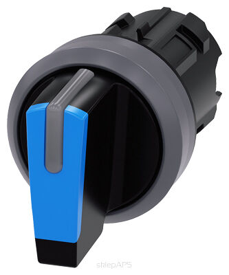 SIRIUS ACT, PRZEŁĄCZNIK Z MOŻLIWOŚCIĄ PODŚW., 22MM, OKRĄGŁY, TWORZYWO Z MET. PIERŚCIENIEM, CZARNY/NIEBIESKI, KR. PIÓRO, 3 POZ. I>O<II, Z SAMOPOWROTEM, KĄT ZAŁ. 2X45 ST., GODZ. 10:30/12/13:30 - 3SU1032-2BM50-0AA0
