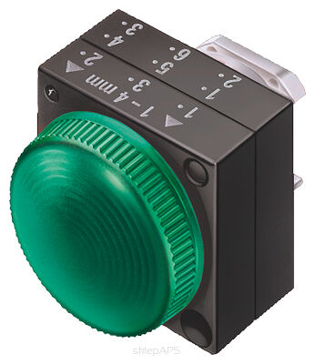 3SB3, 22 MM, signal lamp with lens with coaxial rings, with lightening capability, plastic, w/o socket, w/o lightbulb, with a grip, green, round - 3SB3001-6BA40