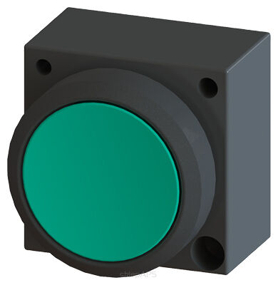 3SB3, 22 MM, PRZYCISK  Z WYSTAJĄCYM PIERŚCIENIEM ZĄBKOWANYM, TWORZYWO, BEZ STYKÓW, Z UCHWYTEM, ZIELONY, OKRĄGŁY - 3SB3000-0AA43