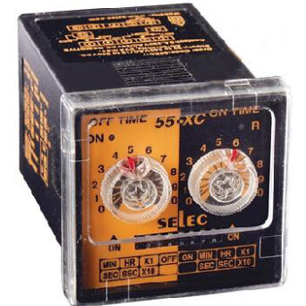 Time relay, 8-pin socket mounting, asymetric cycle operation, 6 time ranges, 20-240V AC, 12-240V DC - 55XC-P8-CU