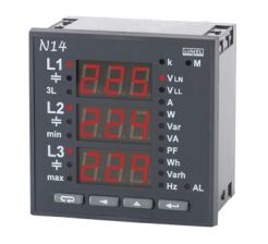 Analyser N14 of  3-phase  network parameters, current input I 5A(X/5), voltage input   u 3x400/690 V, DIgital output  RS485, relay output - N14-23000