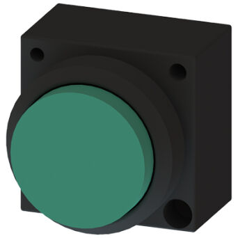 3SB3, 22 MM, Sticking out button, plastic, w/o joins, with a grip, green, round - 3SB3000-0BA41