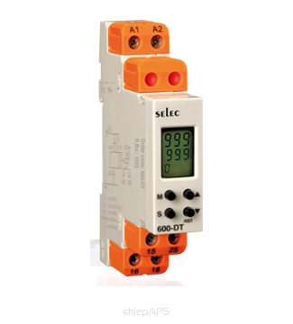 Time relay for installation on DIN rail, 15 functions, 8 time  ranges, the universal power supply, 20-240 V AC/DC - 600DT-CU