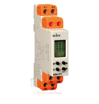 Time relay for installation on DIN rail, 15 functions, 8 time  ranges, the universal power supply, 20-240 V AC/DC - 600DT-CU