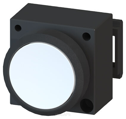 3SB3, 22 MM, flat lighten button, w/o autoreversion, plastic, w/o socket, w/o lightbulb, lockout release by re-push, with bracket for 3 elements with a grip, white, round - 3SB3001-0DA61