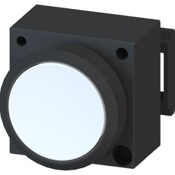 3SB3, 22 MM, flat lighten button, w/o autoreversion, plastic, w/o socket, w/o lightbulb, lockout release by re-push, with bracket for 3 elements with a grip, white, round - 3SB3001-0DA61