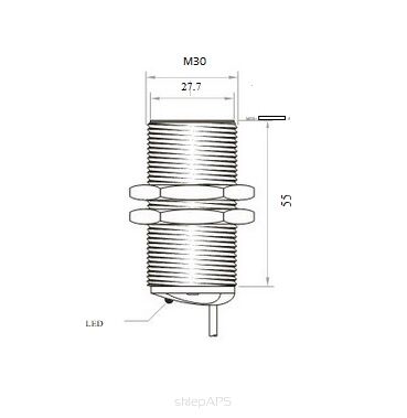 Czujnik indukcyjny XECRO, średnica M30, sn=16 mm, czoło zabudowane, NC, zasilanie 20-250 VAC, kab... - IPS30-S16AC55-A2P