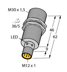 Inductive proximity sensor Bi15-M30-AP6X-H1141, detection zone 15 mm, output PNP NO - 46185